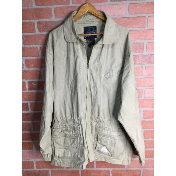 Vintage Sasson Utility Chore Jacket Collared Pockets Elastic Cuffs Size Large - Picture 1 of 6